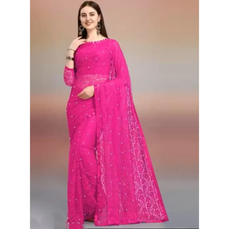 65617-1000x1000-1.webp Generic Women's Net Self Design Saree With Unstitched Blouse 5.5Mtr (Rani)