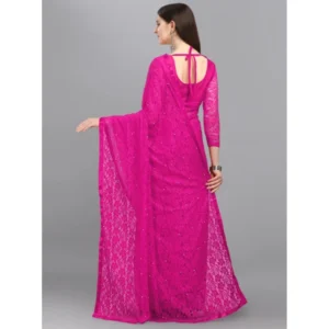 65617-2-1000x1000-1.webp Generic Women's Net Self Design Saree With Unstitched Blouse 5.5Mtr (Rani)
