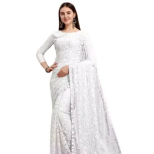 65618-1-1000x1000-1.webp Generic Women's Net Self Design Saree With Unstitched Blouse 5.5Mtr (White)