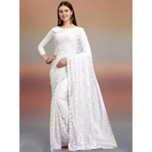 65618-1000x1000-1.webp Generic Women's Net Self Design Saree With Unstitched Blouse 5.5Mtr (White)