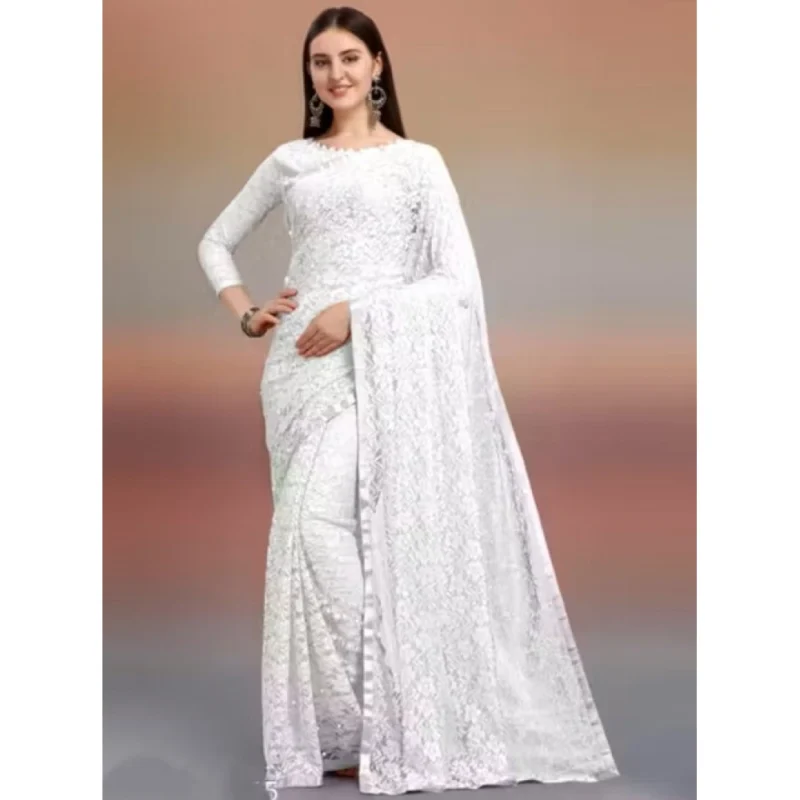 65618-1000x1000-1.webp Generic Women's Net Self Design Saree With Unstitched Blouse 5.5Mtr (White)