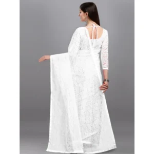65618-2-1000x1000-1.webp Generic Women's Net Self Design Saree With Unstitched Blouse 5.5Mtr (White)