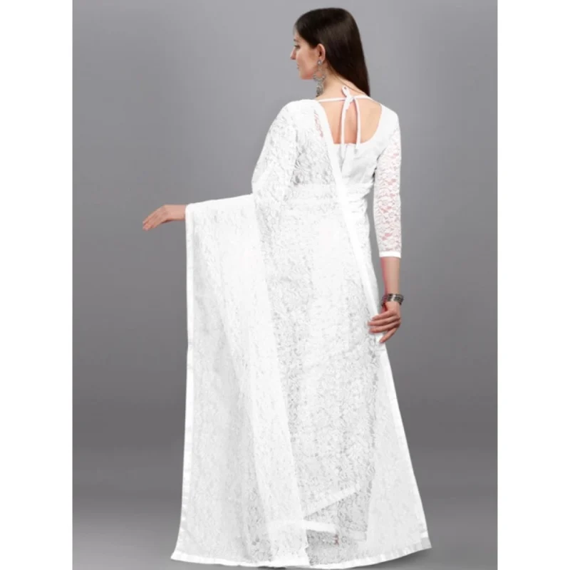 65618-2-1000x1000-1.webp Generic Women's Net Self Design Saree With Unstitched Blouse 5.5Mtr (White)