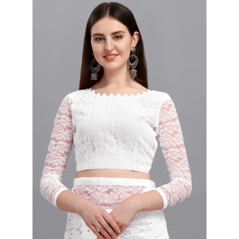 65618-3-1000x1000-1.webp Generic Women's Net Self Design Saree With Unstitched Blouse 5.5Mtr (White)