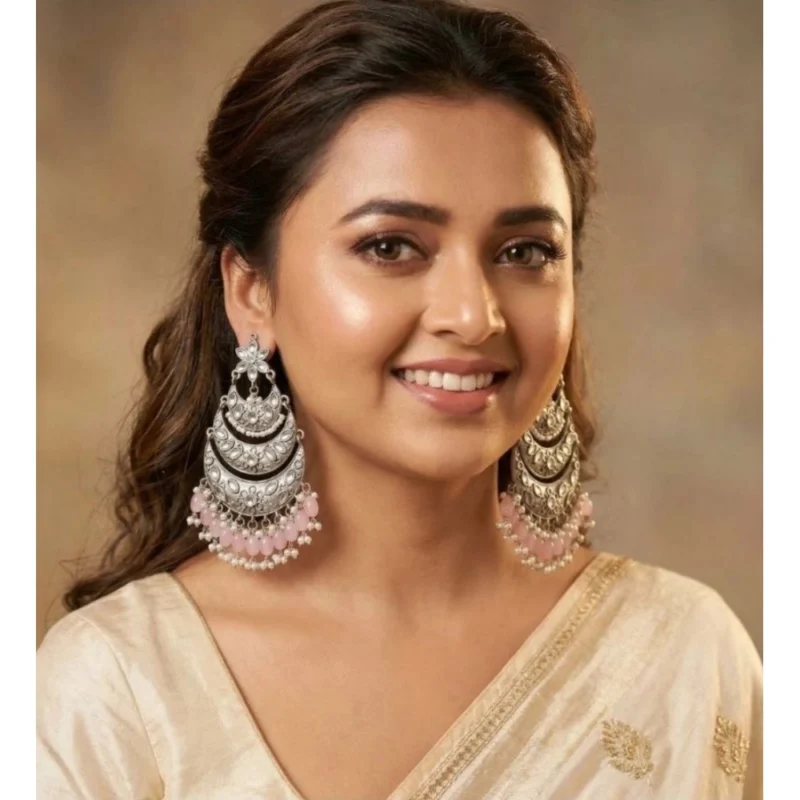 Generic Women's Zinc Alloy Gold Plated Chandbali Earrings (Multicolor)