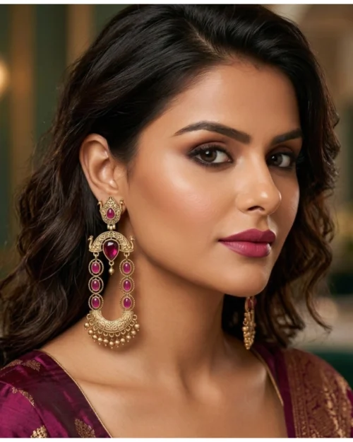 Generic Women's Zinc Alloy Gold Plated Chandbali Earrings (Multicolor)