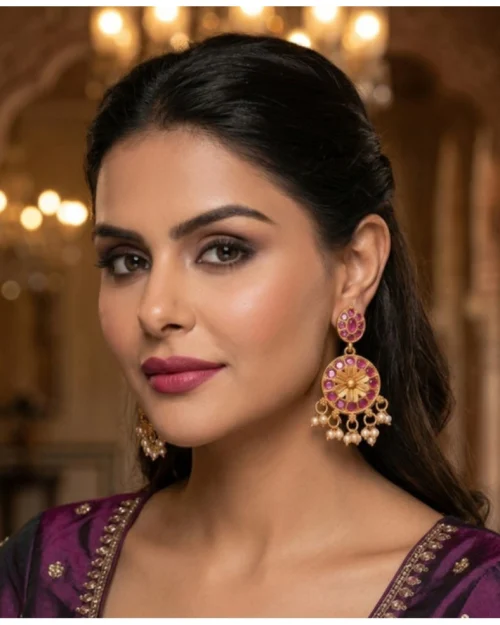Generic Women's Zinc Alloy Gold Plated Chandbali Earrings (Multicolor)