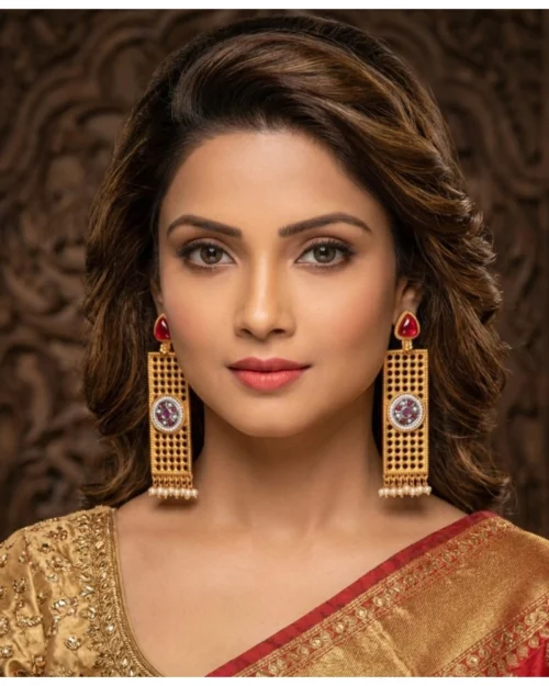 Generic Women's Zinc Alloy Gold Plated Dangler Earrings (Multicolor)