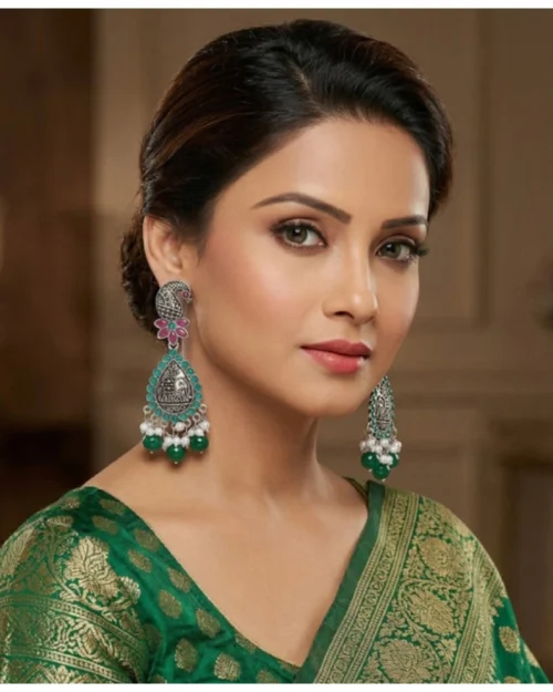 Generic Women's Zinc Alloy Gold Plated Chandbali Earrings (Multicolor)