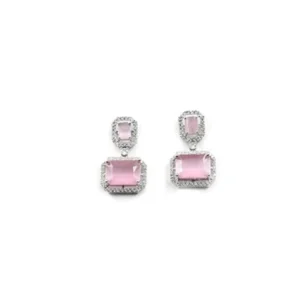 66240-1000x1000-1.webp Generic Women's Brass Silver Plated Drop Earrings (Pink)