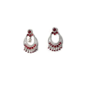 66256-1000x1000-1.webp Generic Women's Brass Silver Plated Chandbali Earrings (Red)