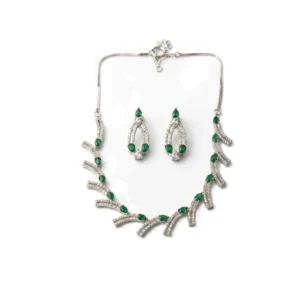 66309-1000x1000-1.webp Generic Women's Brass Silver Plated Necklace set (Green)