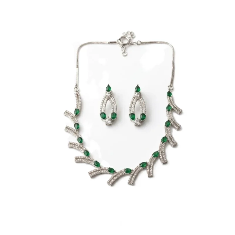 66309-1000x1000-1.webp Generic Women's Brass Silver Plated Necklace set (Green)