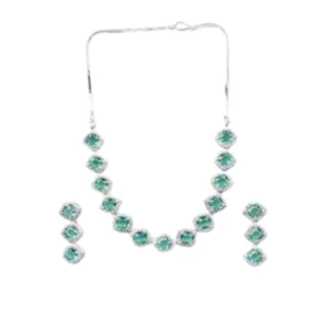 66331-1000x1000-1.webp Generic Women's Brass Silver Plated Necklace set (Green)