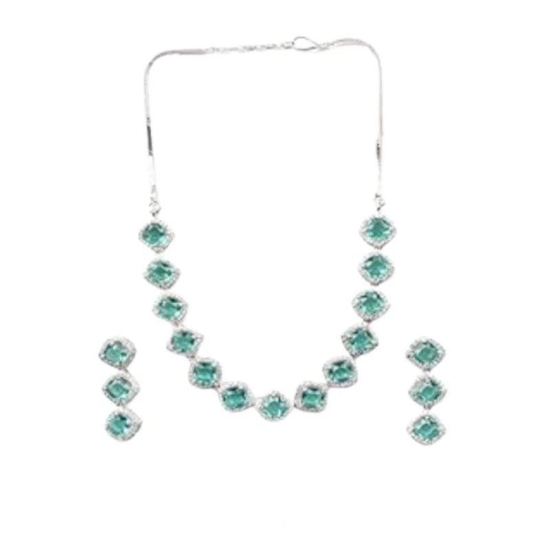 66331-1000x1000-1.webp Generic Women's Brass Silver Plated Necklace set (Green)