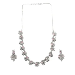 66333-1000x1000-1.webp Generic Women's Brass Silver Plated Necklace set (Pink)