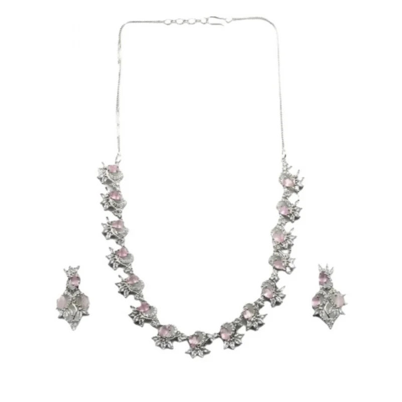 66333-1000x1000-1.webp Generic Women's Brass Silver Plated Necklace set (Pink)