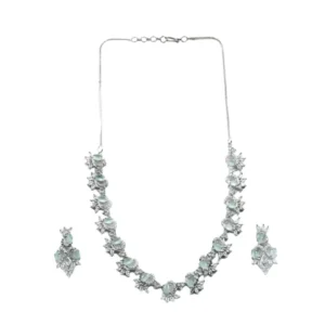 Generic Women's Brass Silver Plated Necklace set (Turquoise)