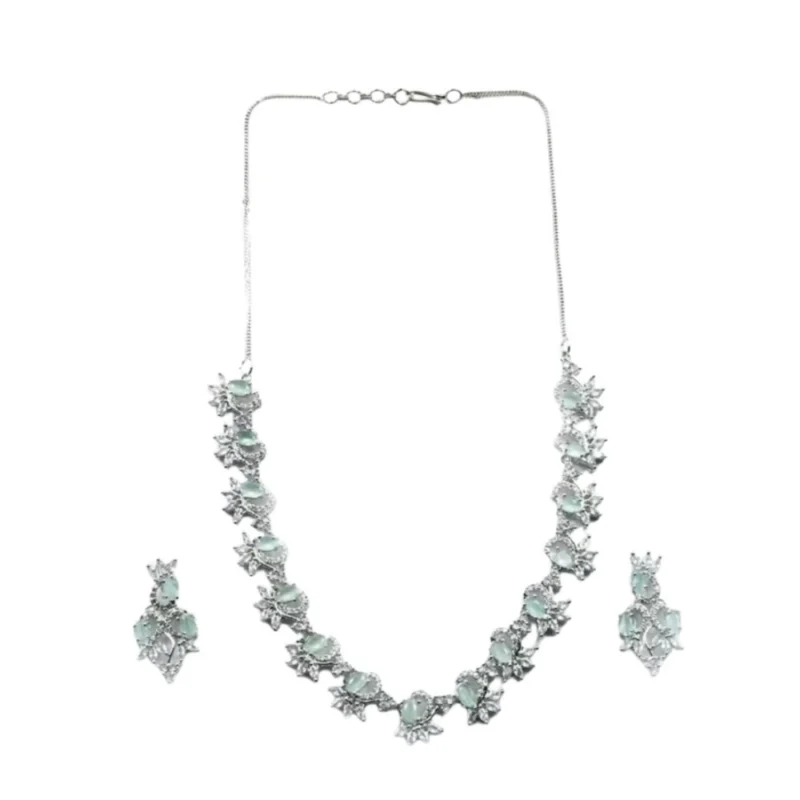 Generic Women's Brass Silver Plated Necklace set (Turquoise)