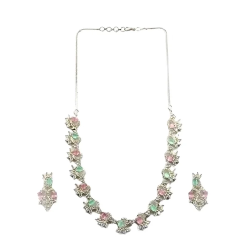66335-1000x1000-1.webp Generic Women's Brass Silver Plated Necklace set (Multicolor)
