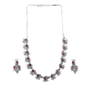 66336-1000x1000-1.webp Generic Women's Brass Silver Plated Necklace set (Red)