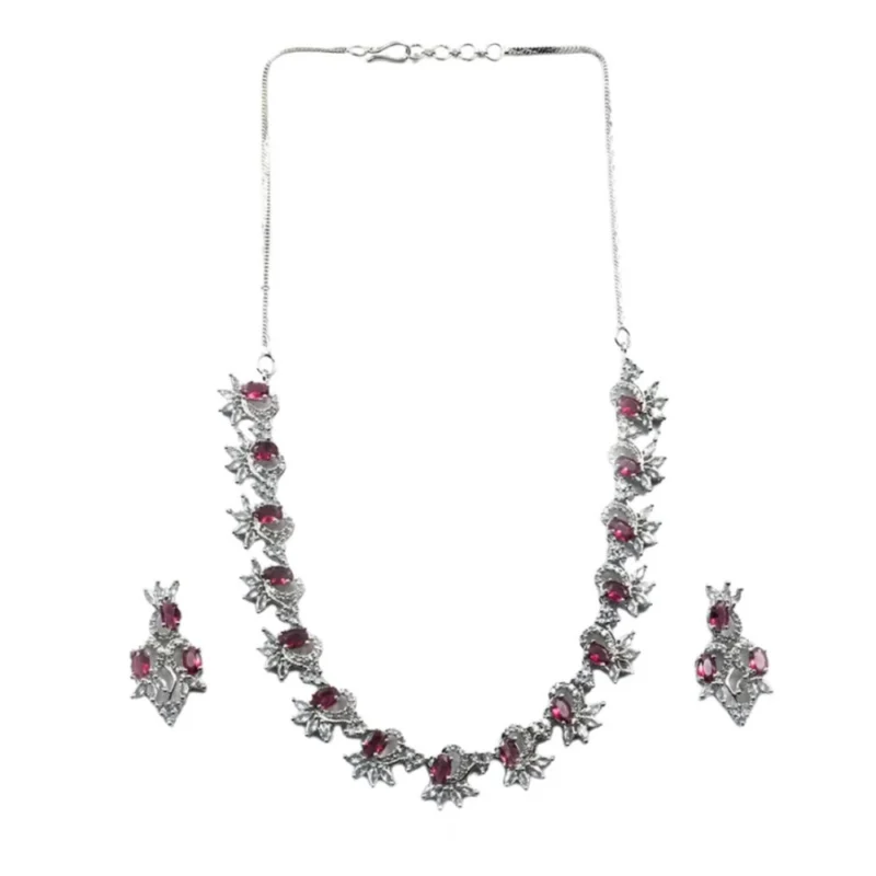 66336-1000x1000-1.webp Generic Women's Brass Silver Plated Necklace set (Red)