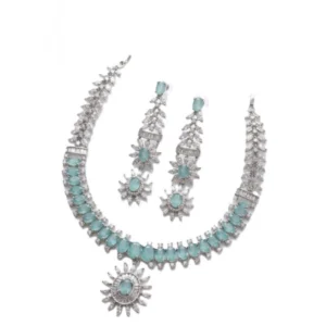 Generic Women's Brass Silver Plated Necklace set (Turquoise)