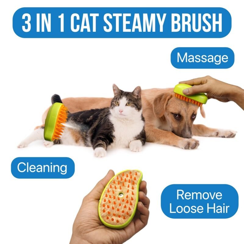 71ZjHItybYL._SL1500.jpg Cat Steamy Brush � 3-in-1 Pet Grooming & Hair Removal Tool