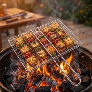 BBQFishMeat-02.jpg Stainless Steel BBQ Grill Mesh � Foldable & Durable for Outdoor Cooking