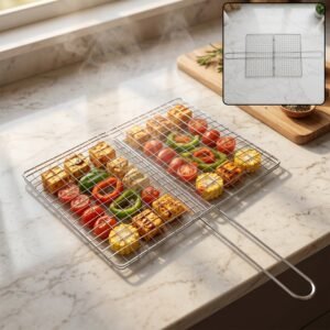 BBQFishMeat-WOSKU-01.jpg Stainless Steel BBQ Grill Mesh � Foldable & Durable for Outdoor Cooking