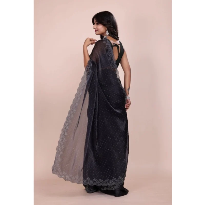 BSB178-SAZYYYmych-1-Blk-Other1-1000x1000-1.webp Generic Women's Jimmy choo Embellished Bollywood Saree With Unstitched Blouse 5.5Mtr (Black)