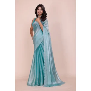 Generic Women's Jimmy choo Embellished Bollywood Saree With Unstitched Blouse 5.5Mtr (Light Blue)