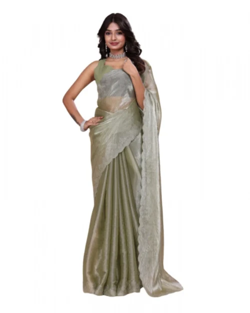 Generic Women's Jimmy choo Embellished Bollywood Saree With Unstitched Blouse 5.5Mtr (Light Green)
