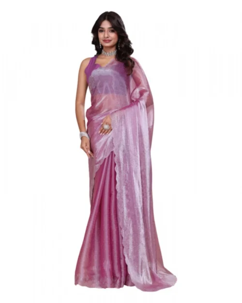 Generic Women's Jimmy choo Embellished Bollywood Saree With Unstitched Blouse 5.5Mtr (Magenta)