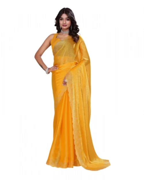 Generic Women's Jimmy choo Embellished Bollywood Saree With Unstitched Blouse 5.5Mtr (Mustard)