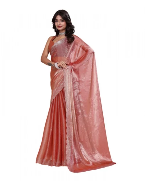 Generic Women's Jimmy choo Embellished Bollywood Saree With Unstitched Blouse 5.5Mtr (Orange)