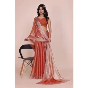 Generic Women's Jimmy choo Embellished Bollywood Saree With Unstitched Blouse 5.5Mtr (Orange)