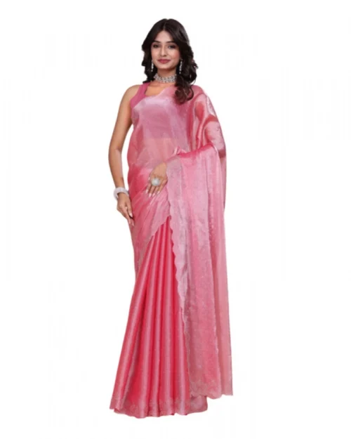 Generic Women's Jimmy choo Embellished Bollywood Saree With Unstitched Blouse 5.5Mtr (Pink)