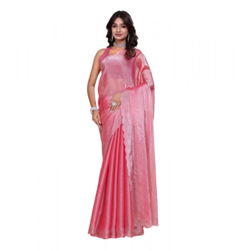 BSB178-SAZYYYmych-1-Pnk-Main-1000x1000-1.webp Generic Women's Jimmy choo Embellished Bollywood Saree With Unstitched Blouse 5.5Mtr (Pink)