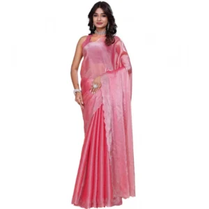 BSB178-SAZYYYmych-1-Pnk-Other1-1000x1000-1.webp Generic Women's Jimmy choo Embellished Bollywood Saree With Unstitched Blouse 5.5Mtr (Pink)