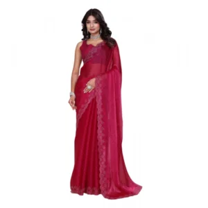 BSB178-SAZYYYmych-1-Red-Main-1000x1000-1.webp Generic Women's Jimmy choo Embellished Bollywood Saree With Unstitched Blouse 5.5Mtr (Red)