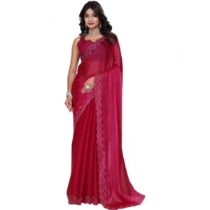 BSB178-SAZYYYmych-1-Red-Other1-1000x1000-1.webp Generic Women's Jimmy choo Embellished Bollywood Saree With Unstitched Blouse 5.5Mtr (Red)