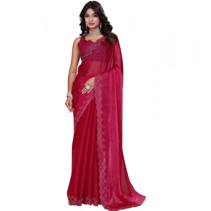 BSB178-SAZYYYmych-1-Red-Other1-1000x1000-1.webp Generic Women's Jimmy choo Embellished Bollywood Saree With Unstitched Blouse 5.5Mtr (Red)