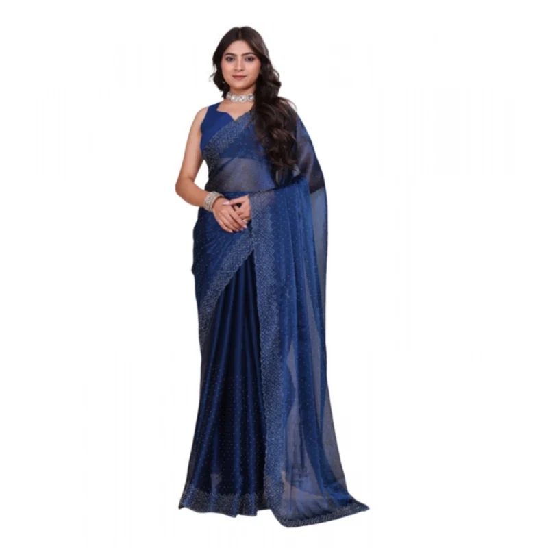 BSB178-SAZYYYmych-2-Ble-Main-1000x1000-1.webp Generic Women's Jimmy choo Embellished Bollywood Saree With Unstitched Blouse 5.5Mtr (Blue)