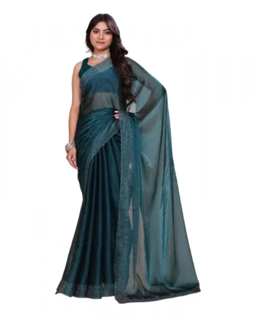 Generic Women's Jimmy choo Embellished Bollywood Saree With Unstitched Blouse 5.5Mtr (Green)