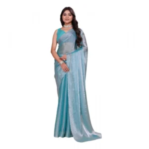 BSB178-SAZYYYmych-2-Lht-Ble-Main-1000x1000-1.webp Generic Women's Jimmy choo Embellished Bollywood Saree With Unstitched Blouse 5.5Mtr (Light Blue)