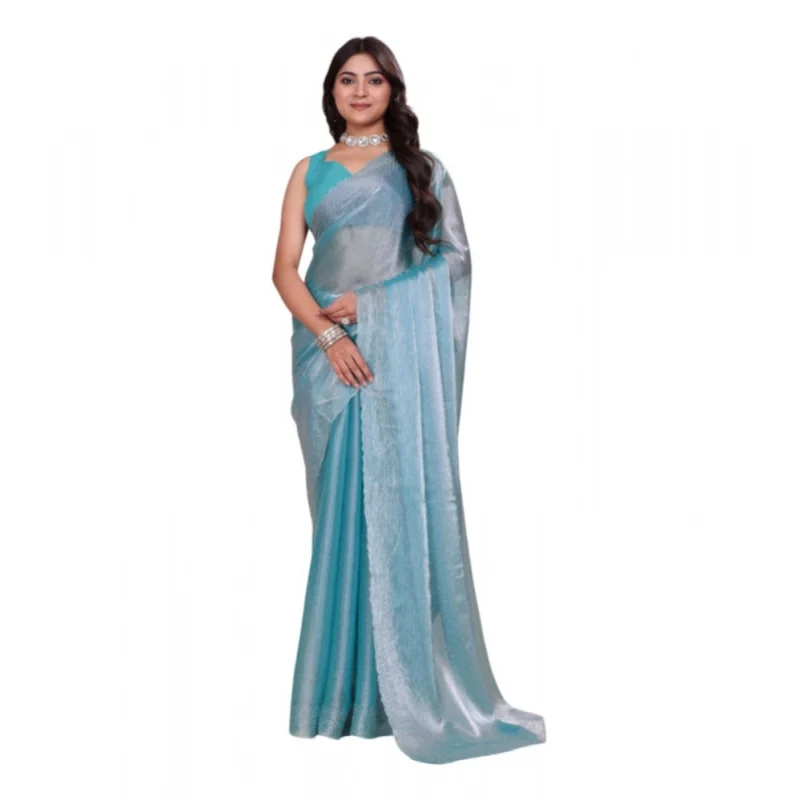 BSB178-SAZYYYmych-2-Lht-Ble-Main-1000x1000-1.webp Generic Women's Jimmy choo Embellished Bollywood Saree With Unstitched Blouse 5.5Mtr (Light Blue)