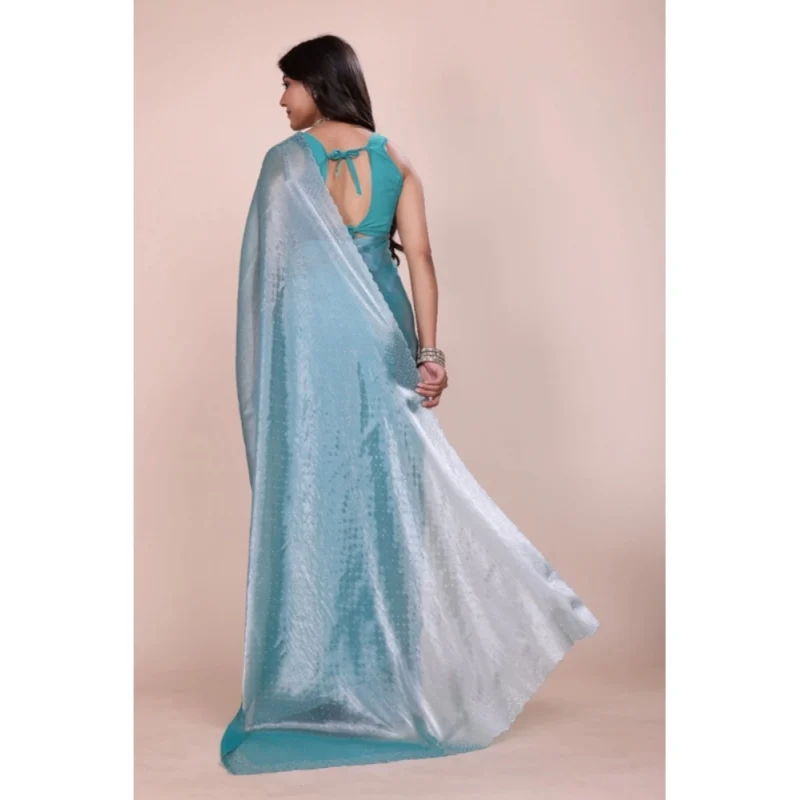 BSB178-SAZYYYmych-2-Lht-Ble-Other1-1000x1000-1.webp Generic Women's Jimmy choo Embellished Bollywood Saree With Unstitched Blouse 5.5Mtr (Light Blue)