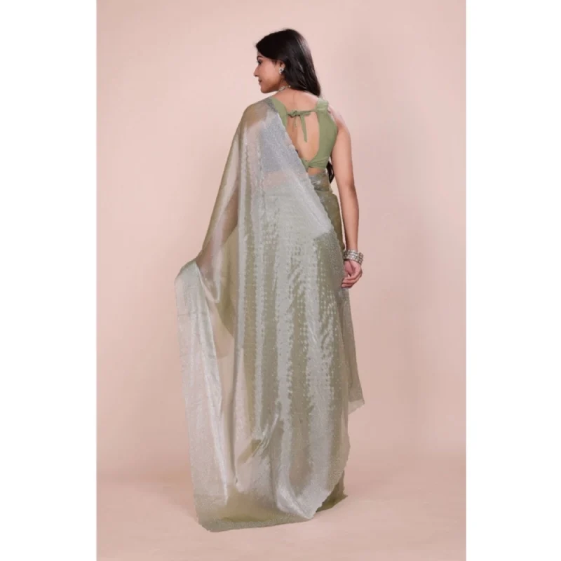 Generic Women's Jimmy choo Embellished Bollywood Saree With Unstitched Blouse 5.5Mtr (Light Green)