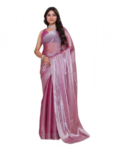 Generic Women's Jimmy choo Embellished Bollywood Saree With Unstitched Blouse 5.5Mtr (Magenta)